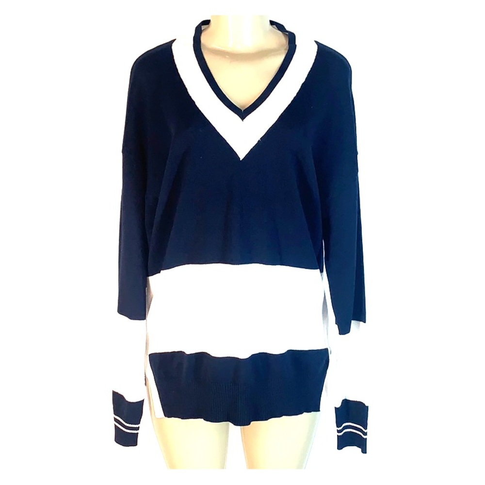 Lysse White Stripe Sweater True Navy Blue Small